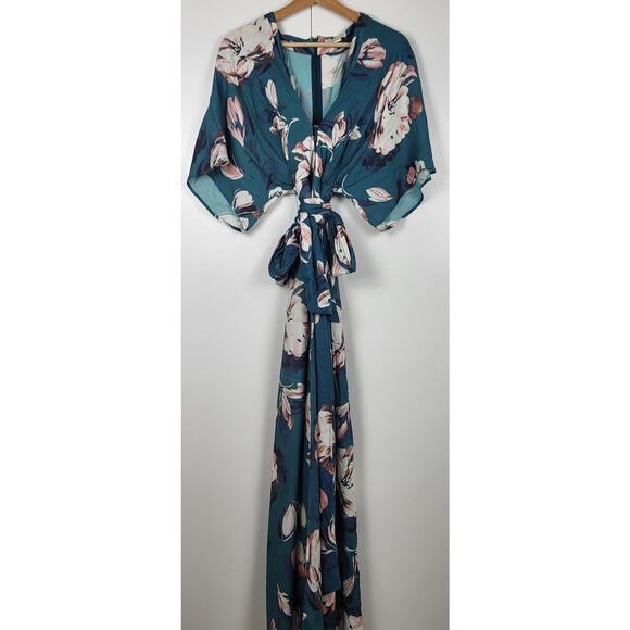 Yumi Kim Kimono Sleeve Floral Maxi Button Front Dress in Blushing Daisy | Large - Picture 2 of 6
